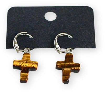 Tijgeroog kruis oorbellen - fashion jewelry