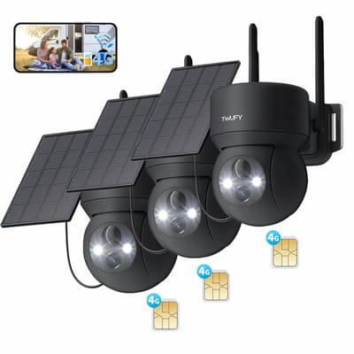 TWUFY 4G Beveiligingscamera Buiten met Simkaart - 2K Ultra HD - Beveiligingscamera Draadloos - BuitenGeen wifi nodig - Buiten camera met nachtzicht – Full HD – Bestuurbaar - Bewegingsdetectie - Gratis App - Incl. Zonnepaneel - 3 Stuks