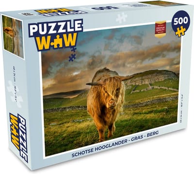 Puzzel Schotse Hooglander - Gras - Berg - Legpuzzel - Puzzel 500 stukjes