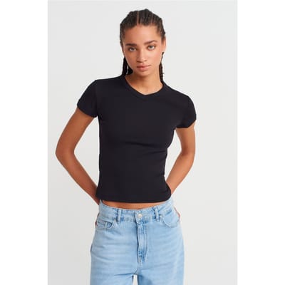 Slim Fit Katoenen V-hals T-Shirt