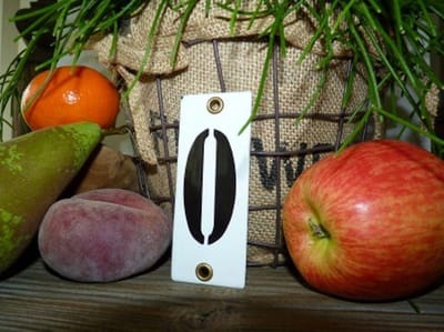 Emaille huisnummer wit 4x10 nummer '0'