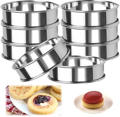 JHUBERS- Dessertringen 10,5 cm - 8 Stuks - Bakringen - Taartringen - Muffinringen - Roestvrij Staal - Antislip Rand
