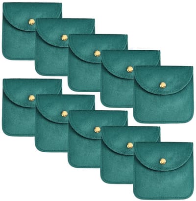 Dailygoods- Sieradenzakjes 10 stuks - Fluwelen Zakjes - Draagbaar - Petrolblauw - Geschenkverpakking - 10 x 10 cm - Drukknop - Sieradenopbergzakjes