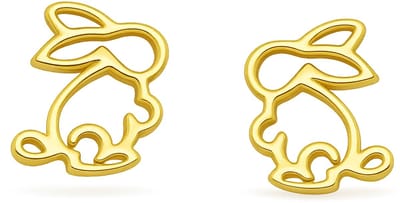 Goudkleurig Oorbellen Konijn - Verguld Konijn Oorstekers - Rabbit Earrings - Verguld Echte Zilver 925 - Amona Jewelry