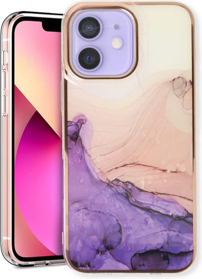 Casemania Hoesje Geschikt voor Apple iPhone 12/12 Pro - Paars - Siliconen Marmer Back Cover