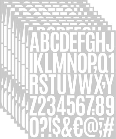 10 stuks letterstickers, letters, zelfklevend, wit, plakletters, weerbestendig, voor borden, ramen, deuren, auto's, huizen, adresnummers (5 cm)