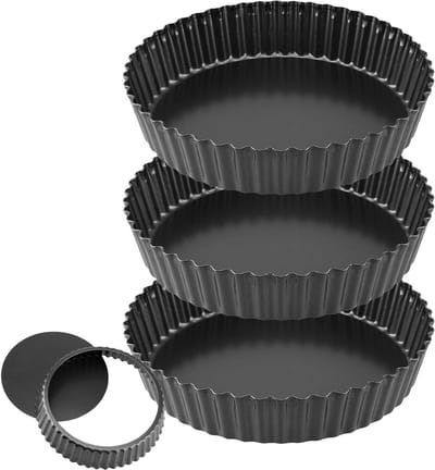 Set van 3 Quiche Schalen 26 cm - Diepe Ronde Bakvormen voor Taarten, Quiches en Flans met Losse Bodem, Antiaanbaklaag