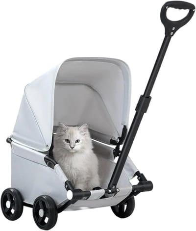 Huisdier Wandelwagen - Dierenbuggy - Reizen met huisdier - Tool-free montage - 57 cm hoog - Lichtgrijs