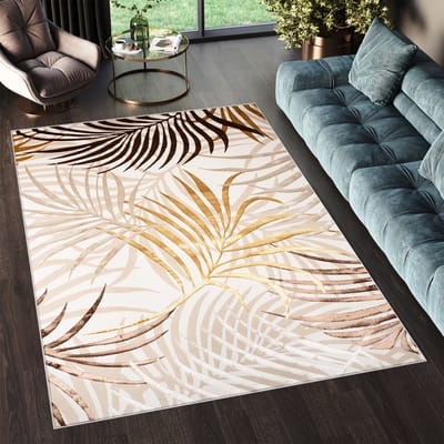 Tapiso Golden Vloerkleed Beige Licht Bruin Bladeren Modern Tapijt Maat- 80x150