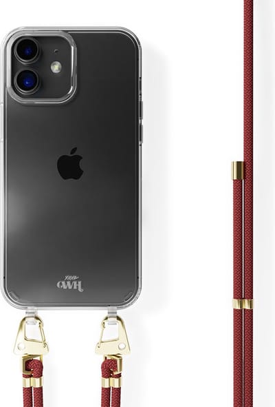 xoxo Wildhearts siliconen hoesje - Geschikt voor iPhone 12 - Red Rules - Telefoonhoesje - Hoesje met koord - Telefoonkoord - Bordeaux rood - Transparant hoesje