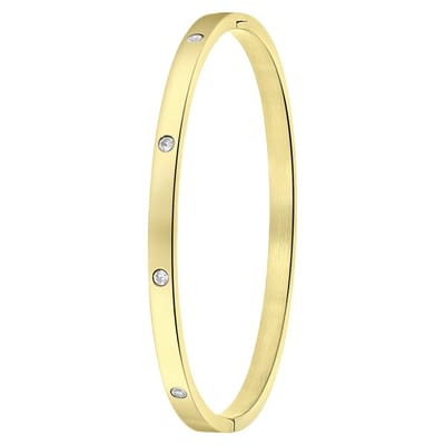 Lucardi Dames Goldplated armband bangle geboortestenen - Staal - Armband - Cadeau - Stijlvol - Goudkleurig