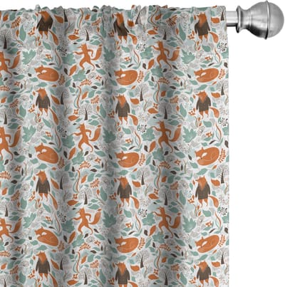 ABAKUHAUS Fuchs – Gordijnen – 2-delige set 75x175 cm – turkoois/oranje/bruin