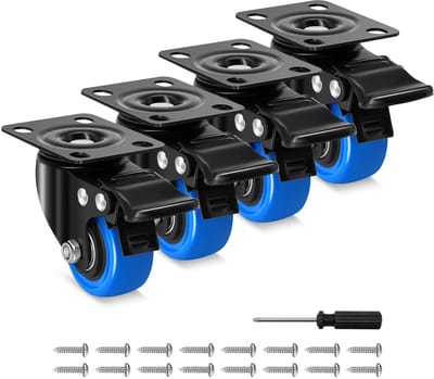 Set van 4 Zwenkwielen 50mm met Dubbele Rem - Stevige PU Wielen voor Meubels en Wagen