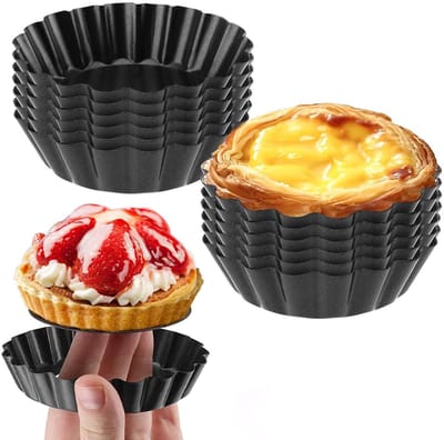 carmdering - Taartvormpjes - Mini Taartvorm - Bakvormen - 12 stuks, 10cm, koolstofstaal, antiaanbak, losse bodem, vaatwasserbestendig - Voor quiche & cheesecake - Oven & airfryer geschikt