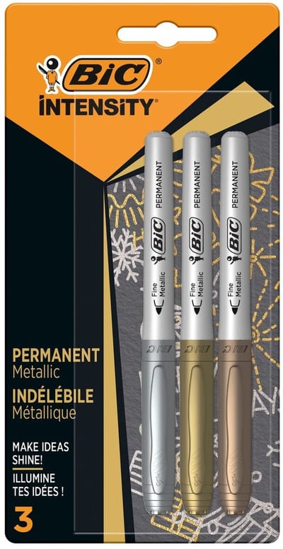 BIC Intensity Metallic Markers – Permanent – Kogelpunt – Zilver, Goud & Brons – 3 Stuks – Voor Donker & Licht Papier