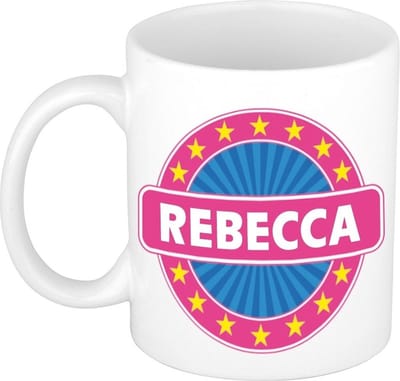 Bellatio Decorations - Rebecca voornaam - koffiemok - beker - wit/roze - 300 ml - Cadeau - Dames - Collega - Moederdag - Verjaardag