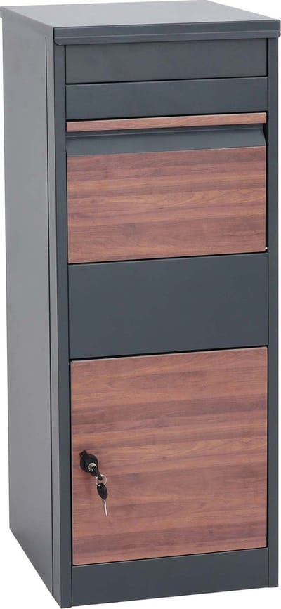 Pakketdoos MCW-G80, pakketdoos brievenbus maat L ~ gegalvaniseerd antraciet, donkere houtlook