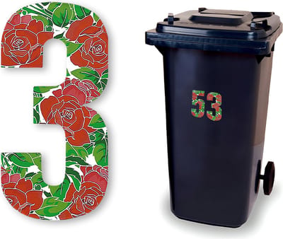 Huisnummer kliko sticker - Nummer 3 - Rozen - container sticker - afvalbak nummer - vuilnisbak - brievenbus - CoverArt