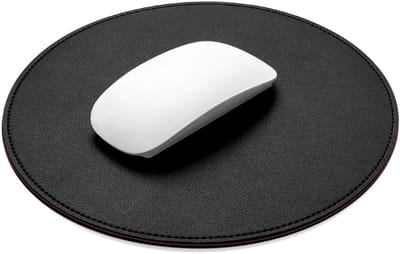 Premium PU lederen muismat 220 mm ronde kleine waterdichte muismat met gestikte randen en antislip basis voor thuiskantoor gaming computer laptop muis accessoires (zwart)