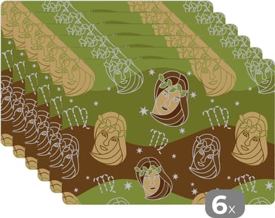 Placemat - Placemats kunststof - Virgo - Zodiac - Patroon - 45x30 cm - 6 stuks - Hittebestendig - Anti-Slip - Onderlegger - Afneembaar