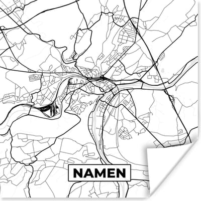 Poster Stadskaart – Plattegrond – België – Zwart Wit – Namen – Kaart - 100x100 cm XXL