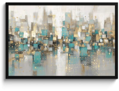 Poster in lijst - Fotolijst 90x60 cm - Posters - Abstract - Blokken - Goud - Skyline - Posterlijst zwart - Decoratie - Wanddecoratie woonkamer - Muurdecoratie slaapkamer