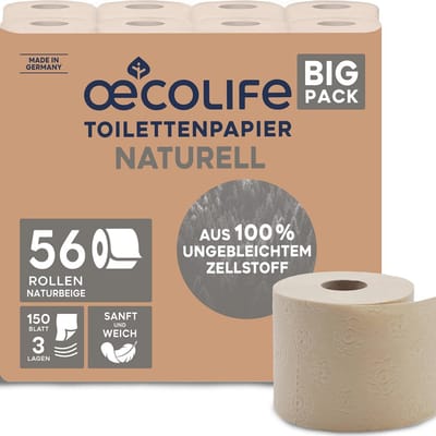 Toiletpapier Natuurlijk 3-laags - Grote Verpakking van 56 Rollen