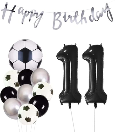 Cijfer Ballon 11 | Snoes Champions Voetbal Plus - Ballonnen Pakket | Zilver en Zwart