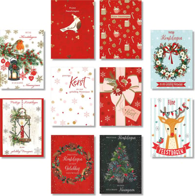 Cardeau - 40 dubbele Kerstkaarten en Nieuwjaarskaarten - 5 doosjes - 8 motieven - 10,5 x 14,5 cm