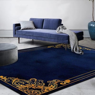 Moderne Luxe Decoratie Huis Blauw Tapijt Gouden Rand Antislip Woonkamer Kleden Zacht Wasbaar Sofa Tafelmat Slaapkamer Decor 100*160cm