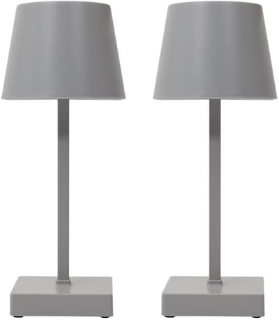 Home deco factory LED tafellamp - 2x - draadloos/portable - kunststof - zilver/grijs - touch - 26 cm - binnen