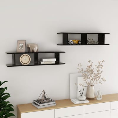 vidaXL - Wandschappen - 2 - st - 90x18x20 - cm - bewerkt - hout - zwart
