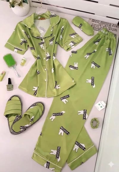 5-Delige Satijnen Dames Pyjamaset L- huispak