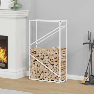 Houtrek - Houtopslag standaard - Haardhout bewaren - Stabiel koudgewalst staal - 60 x 25 x 100 cm - Wit