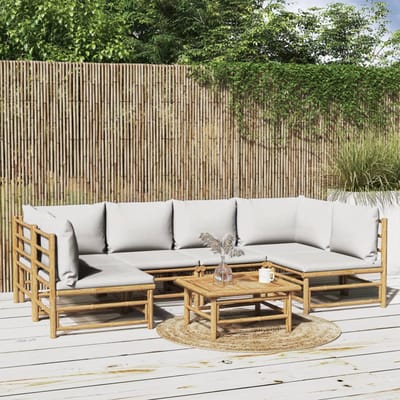 vidaXL - 7-delige - Loungeset - met - lichtgrijze - kussens - bamboe