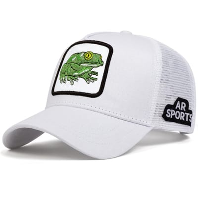 Casquettes de Baseball en Maille Broderie Grenouille Unisexe Printemps et Été Extérieur Réglable Casquettes Décontractées Casquette Anti-Soleil Casquette de Sport white