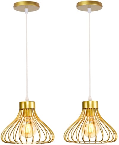 2 Stuks Hanglampen Industriële Slaapkamer Hanglamp Moderne Plafondlamp E27 Kroonluchter voor Woonkamer Binnen Goud