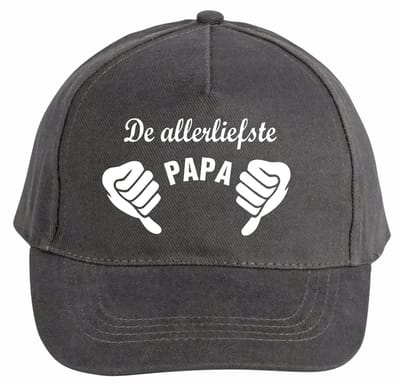 Mijncadeautje - 5 panel - Cap - Verstelbaar - Pet van 100% dik geborsteld katoen- unisex - opdruk wit - de allerliefste papa - chique grijs