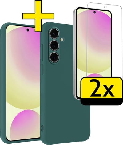 Hoesje - Met 2x Screenprotector - Geschikt voor Samsung Galaxy S24 FE - Sterk & Shockproof - Back Cover - Siliconen Case - Telefoon Hoes - Telefoonhoesjes - Donkergroen