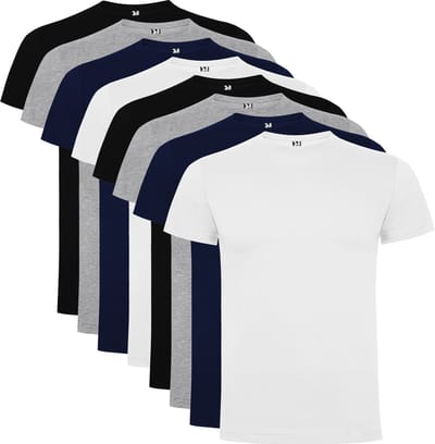 8 Pack Roly Dogo Premium Heren T-Shirt 100% katoen Ronde hals Zwart, Wit, Lichtgrijs gemeleerd, Donker Blauw Maat S