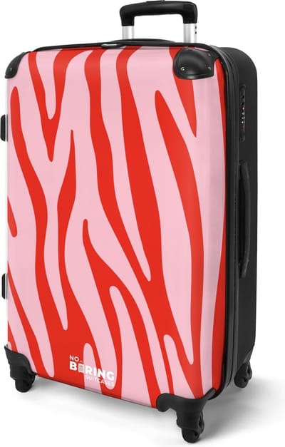 NoBoringSuitcases.com® - Ruimbagage koffer groot - Rolkoffer lichtgewicht - Rood roze zebraprint - Reiskoffer met 4 wielen - Vakantie bagagekoffer - Grote valies trolley XL - 20 kg bagage