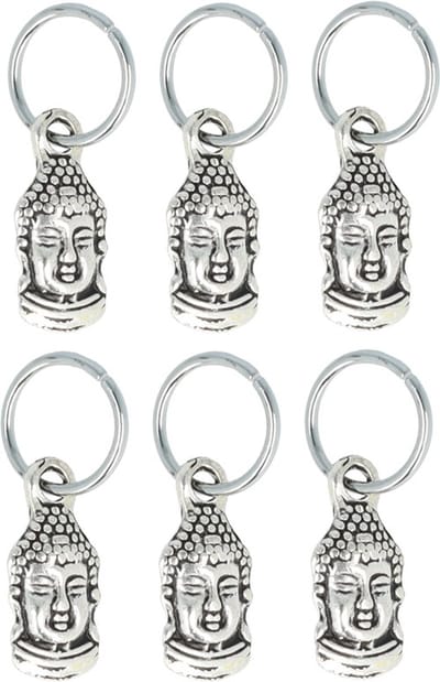 Haarsoires Haarspeld Haarringen 1cm - Bedel Boeddha - Zilver - Set van 6 - Vlechtringen - Ringen voor Haar Vlechten - Hair Rings
