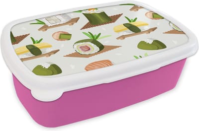 Broodtrommel Roze - Lunchbox - Brooddoos - Sushi - Patronen - Eten - 18x12x6 cm - Kinderen - Meisje