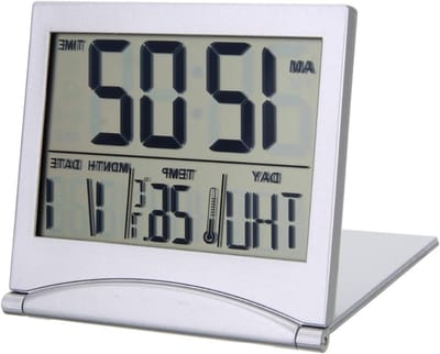 Opvouwbare Mini Wekker - Reiswekker Digitale Klok - Wakker Worden - 8 Muziekopties - 9W x 2H cm - Wit