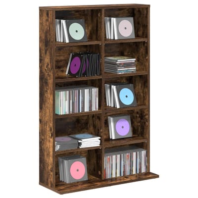 vidaXL - CD - Kast - Gerookt - eiken - 65 - x - 23,5 - x - 97,5 - cm - Bewerkt - hout