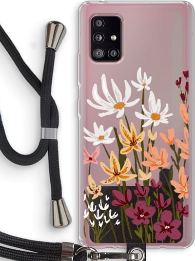 Case Company® - Hoesje met koord geschikt voor Samsung Galaxy A51 5G hoesje met Koord - Painted wildflowers - Telefoonhoesje met Zwart Koord - Bescherming aan alle Kanten en Over de Schermrand