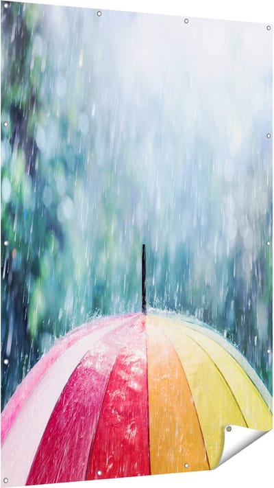 Gards Tuinposter Regenboog Paraplu met Regen - 120x180 cm - Tuindoek - Tuindecoratie - Wanddecoratie buiten - Tuinschilderij