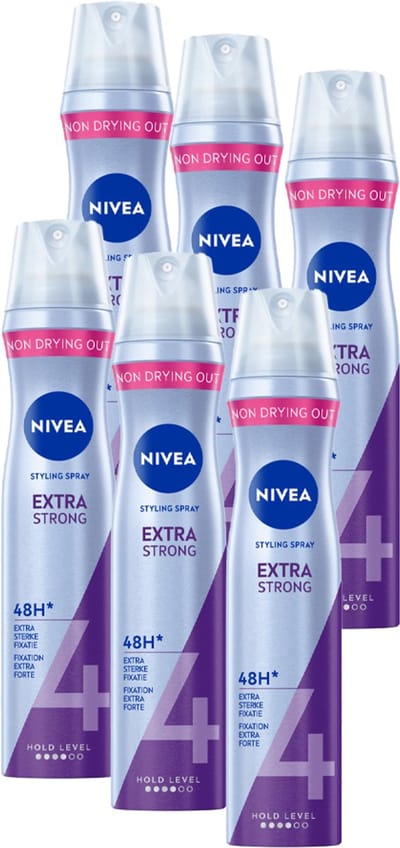 NIVEA Extra Strong Haarlak - Haarspray met Stevige Fixatie tot 48u - Haarverzorging voor alle Huidtypes - Voordeelverpakking - 6 x 250 ml