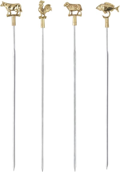 Triangle Professionele Grillspiezen Set – RVS & Messing – 32 cm – Dierenmotieven – 4 Stuks