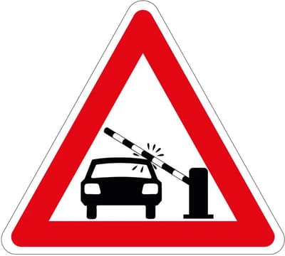 Pas op slagboom auto's sticker | 10 cm